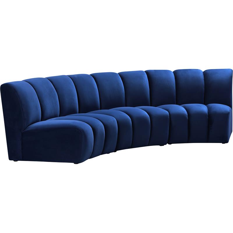 Pemberly Row Contemporary Navy Velvet 3-Piece Modular Sectional
