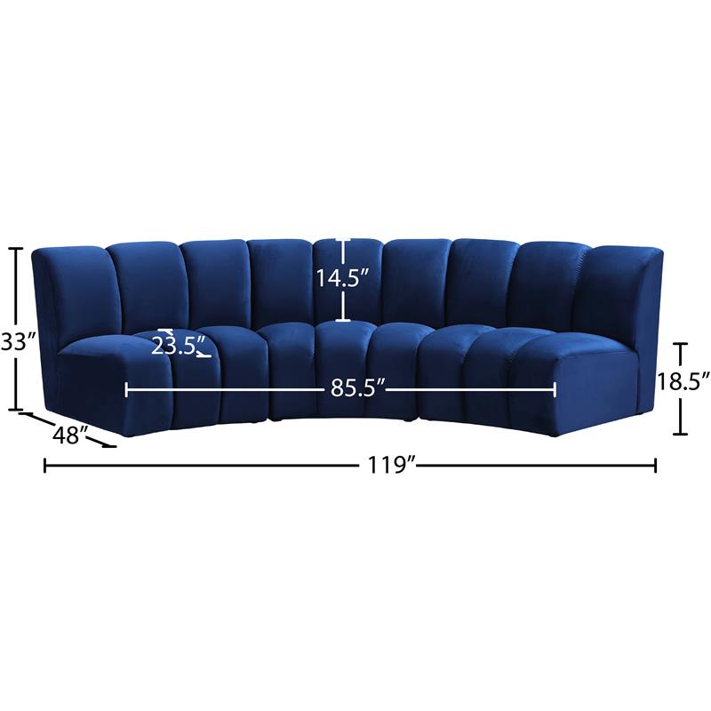 Pemberly Row Contemporary Navy Velvet 3-Piece Modular Sectional