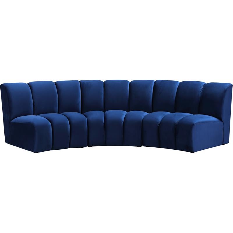 Pemberly Row Contemporary Navy Velvet 3-Piece Modular Sectional