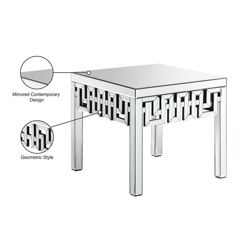 Pemberly Row Contemporary Mirrored Geometric Designed End Table