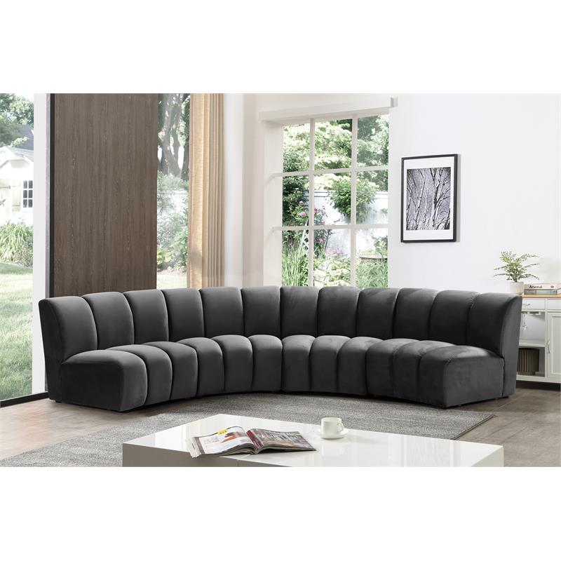 Pemberly Row Contemporary Gray Velvet 4-Piece Modular Sectional