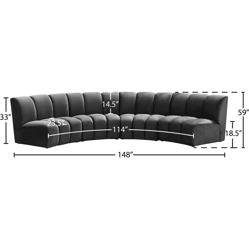 Pemberly Row Contemporary Gray Velvet 4-Piece Modular Sectional
