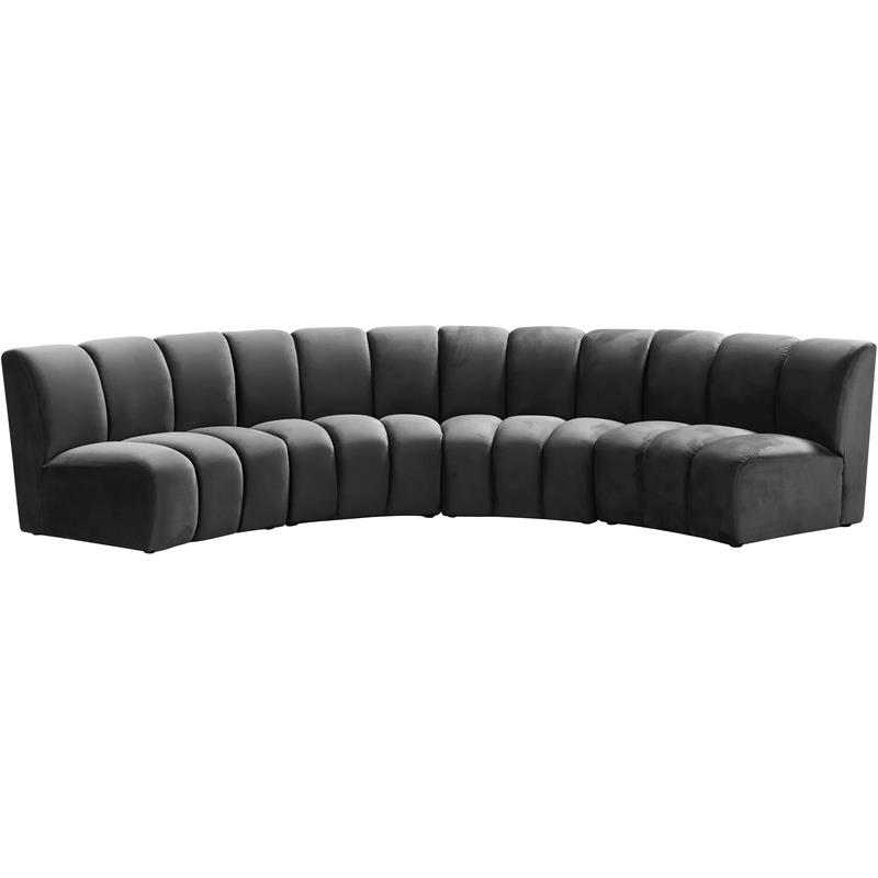 Pemberly Row Contemporary Gray Velvet 4-Piece Modular Sectional