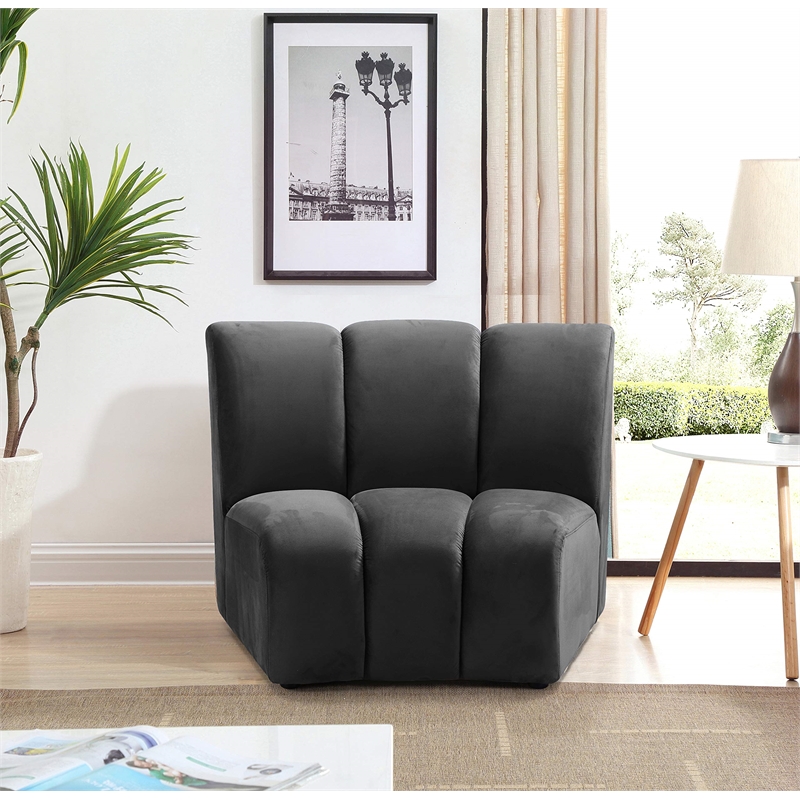 Pemberly Row Contemporary Upholstered Gray Velvet Modular Chair