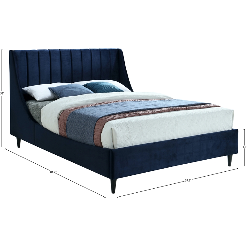 Pemberly Row Contemporary Soft Navy Velvet Upholstered Full Bed