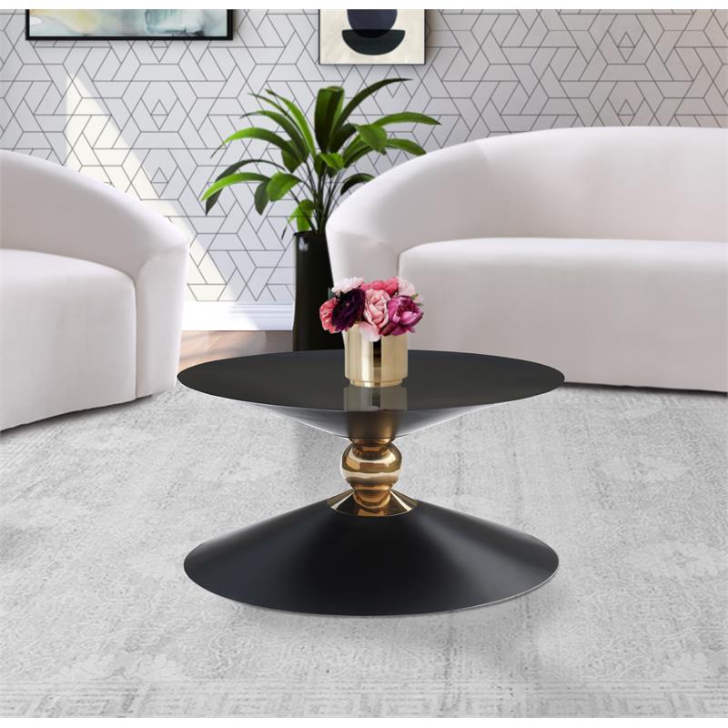 Pemberly Row Black and Gold Metal Hourglass Shaped Coffee Table