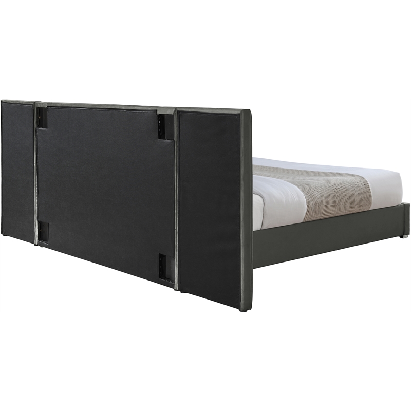 Pemberly Row Modern Gray Velvet King Bed with Chrome Metal Legs
