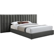Pemberly Row Modern Gray Velvet King Bed with Chrome Metal Legs