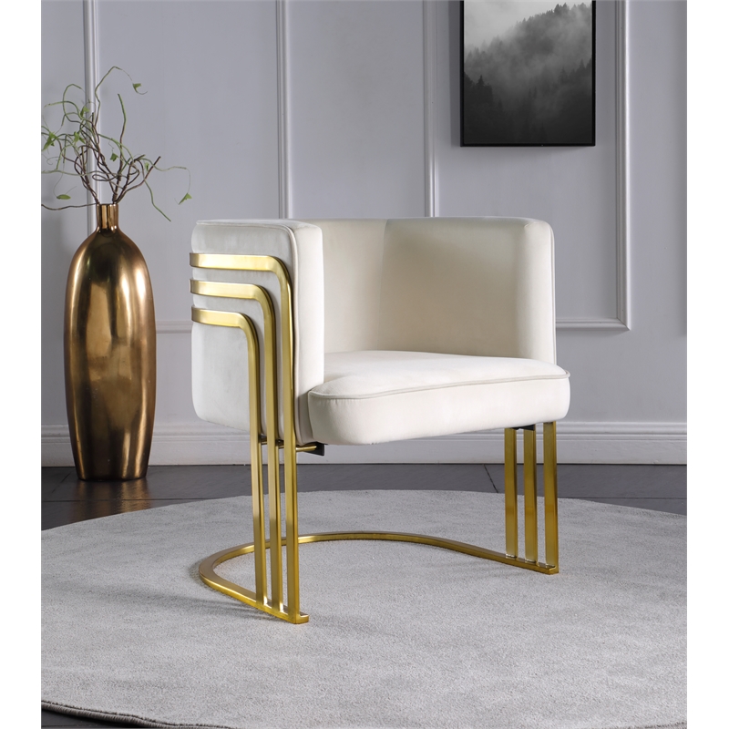 Pemberly Row Contemporary Cream Velvet Upholstered Accent Chair
