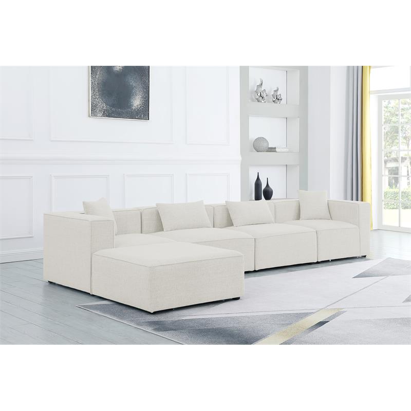 Pemberly Row Contemporary Cream Durable Linen Modular Sectional