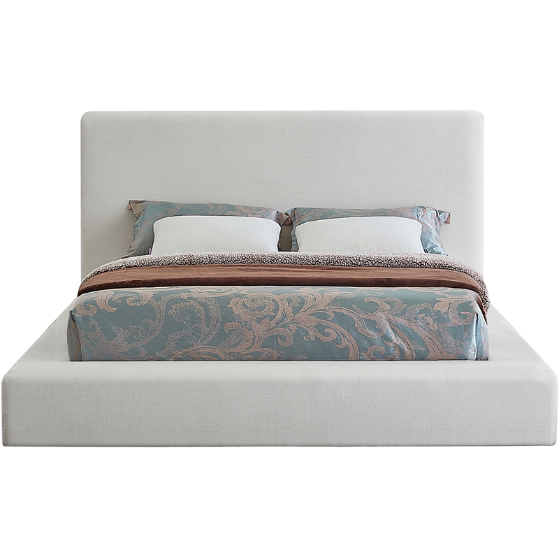 Pemberly Row Contemporary Cream Linen Textured Fabric Queen Bed