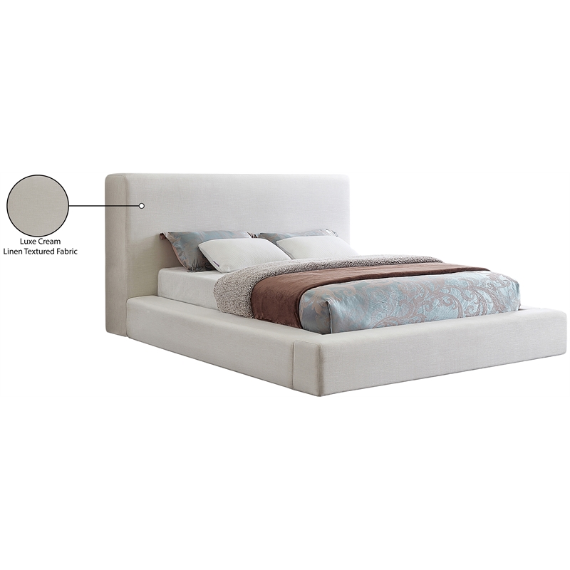 Pemberly Row Contemporary Cream Linen Textured Fabric Queen Bed