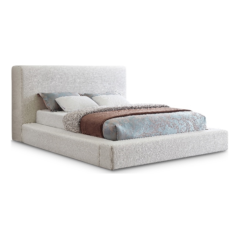 Pemberly Row Contemporary Cream Linen Textured Fabric Queen Bed
