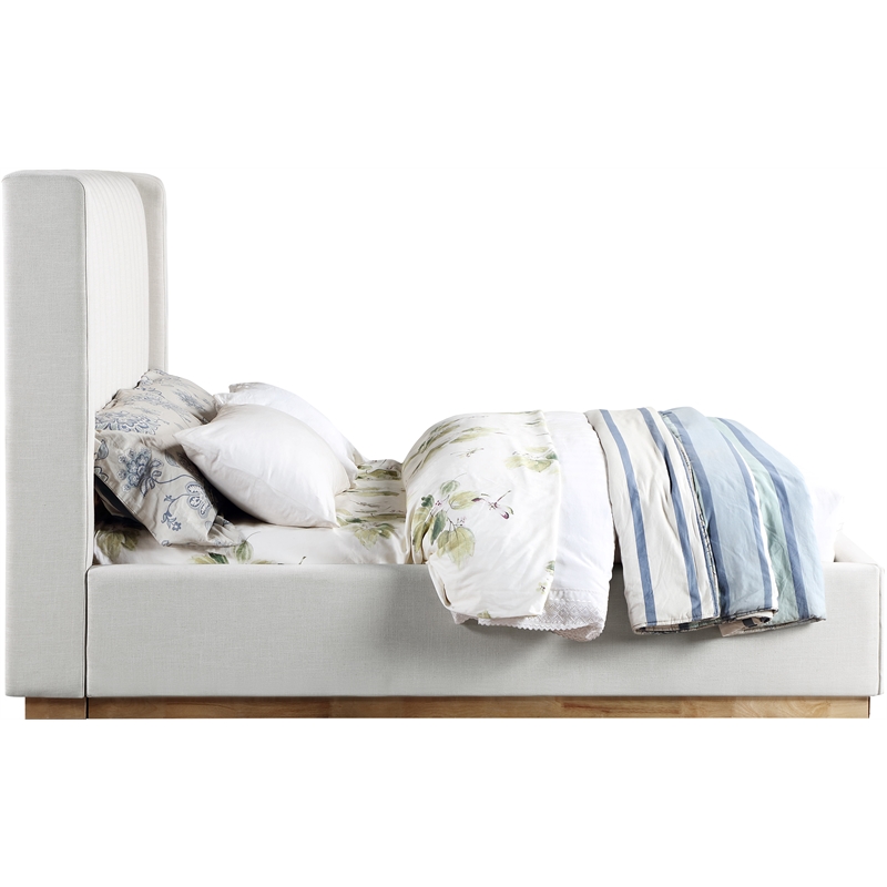 Pemberly Row Contemporary Cream Linen Textured Fabric Queen Bed