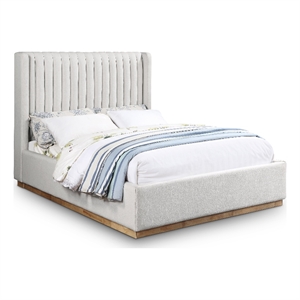 Pemberly Row Contemporary Cream Linen Textured Fabric Queen Bed