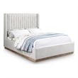 Pemberly Row Contemporary Cream Linen Textured Fabric Queen Bed