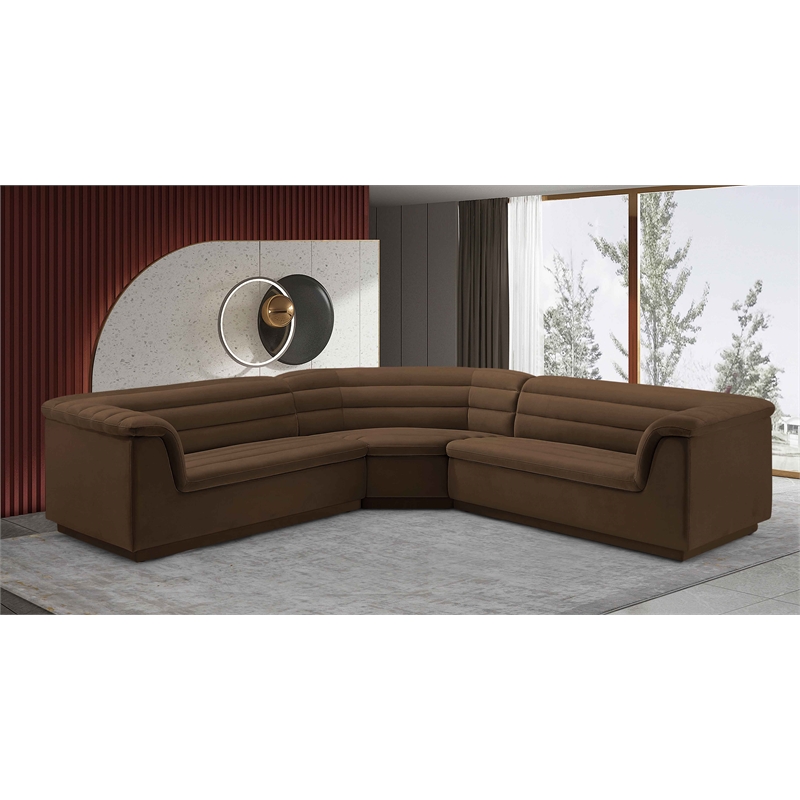 Pemberly Row Contemporary Brown Velvet Fabric Modular Sectional