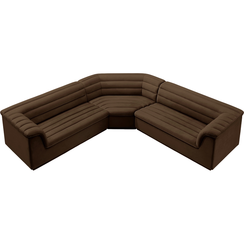 Pemberly Row Contemporary Brown Velvet Fabric Modular Sectional