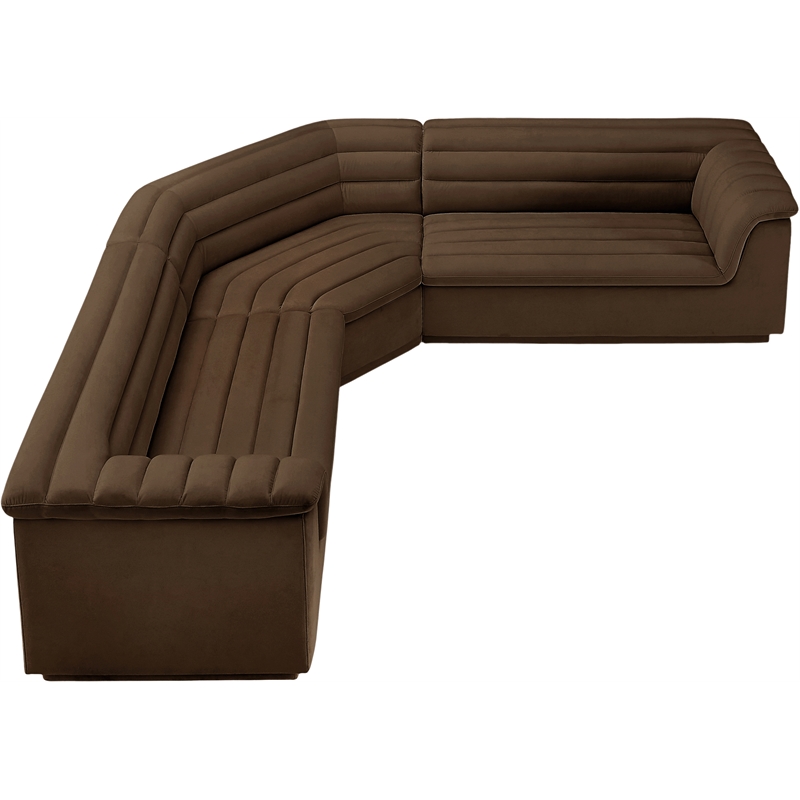 Pemberly Row Contemporary Brown Velvet Fabric Modular Sectional