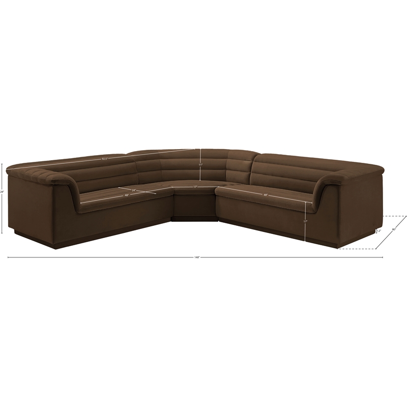 Pemberly Row Contemporary Brown Velvet Fabric Modular Sectional