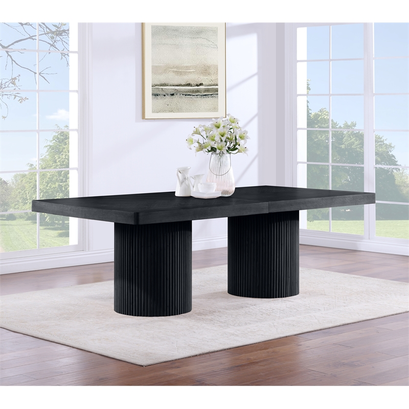 Pemberly Row Contemporary Black Acacia with Veneer Dining Table