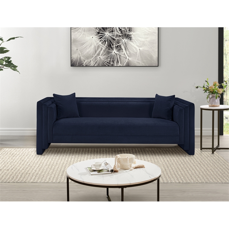 Pemberly Row Contemporary Navy Chenille Fabric Upholstered Sofa