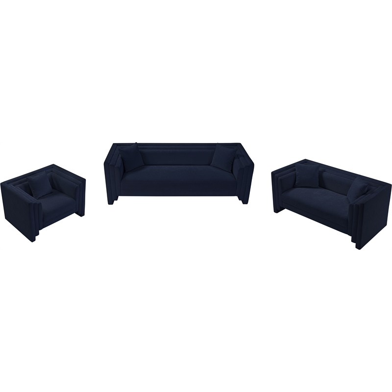 Pemberly Row Contemporary Navy Chenille Fabric Upholstered Sofa