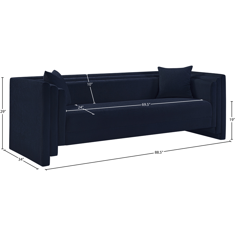 Pemberly Row Contemporary Navy Chenille Fabric Upholstered Sofa