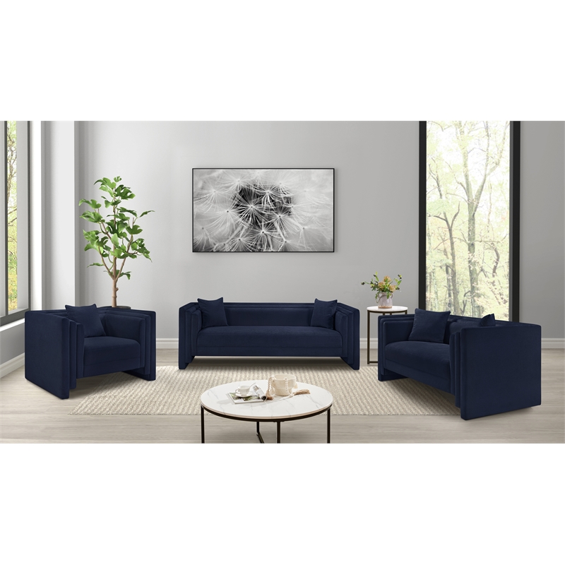 Pemberly Row Contemporary Navy Chenille Fabric Upholstered Sofa