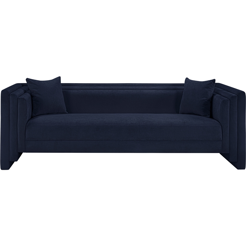 Pemberly Row Contemporary Navy Chenille Fabric Upholstered Sofa