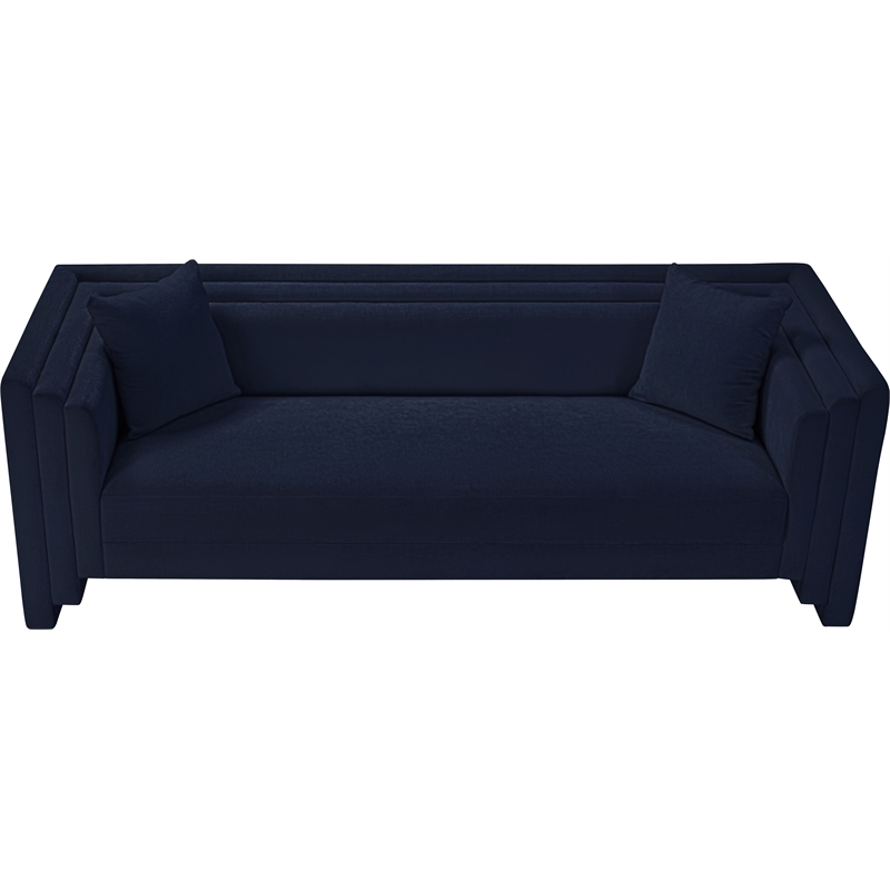 Pemberly Row Contemporary Navy Chenille Fabric Upholstered Sofa