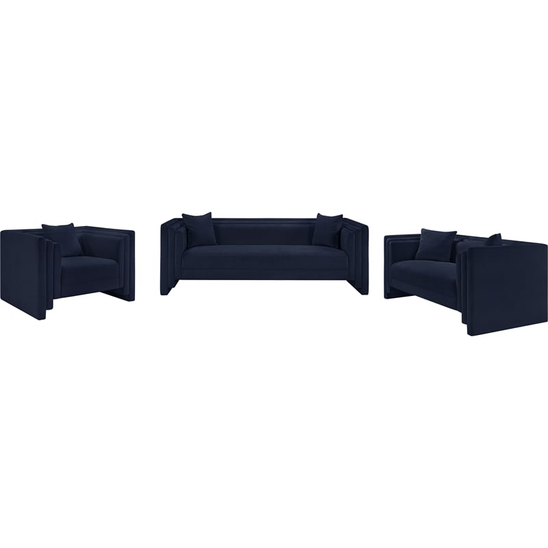Pemberly Row Contemporary Navy Chenille Fabric Upholstered Sofa