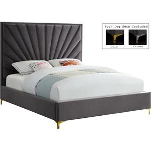 Pemberly Row Contemporary Solid Wood and Velvet Full Bed in Gray