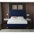 Pemberly Row Contemporary Solid Wood and Velvet King Bed in Navy