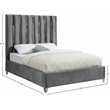 Pemberly Row Contemporary Solid Wood and Velvet Full Bed in Gray