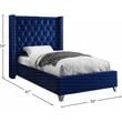 Pemberly Row Solid Wood Tufted Velvet Wing Back Twin Bed in Navy