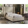 Pemberly Row Modern Solid Wood Linen Wing Back Twin Bed in Beige