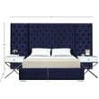 Pemberly Row Contemporary Solid Wood and Velvet King Bed in Navy