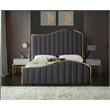 Pemberly Row Contemporary Solid Wood and Velvet King Bed in Gray