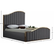 Pemberly Row Contemporary Solid Wood and Velvet King Bed in Gray