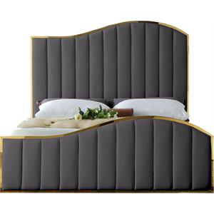 Pemberly Row Contemporary Solid Wood and Velvet King Bed in Gray
