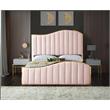 Pemberly Row Contemporary Solid Wood and Velvet King Bed in Pink
