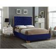 Pemberly Row Contemporary Solid Wood and Velvet Full Bed in Navy
