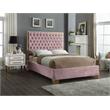 Pemberly Row Contemporary Solid Wood and Velvet Full Bed in Pink