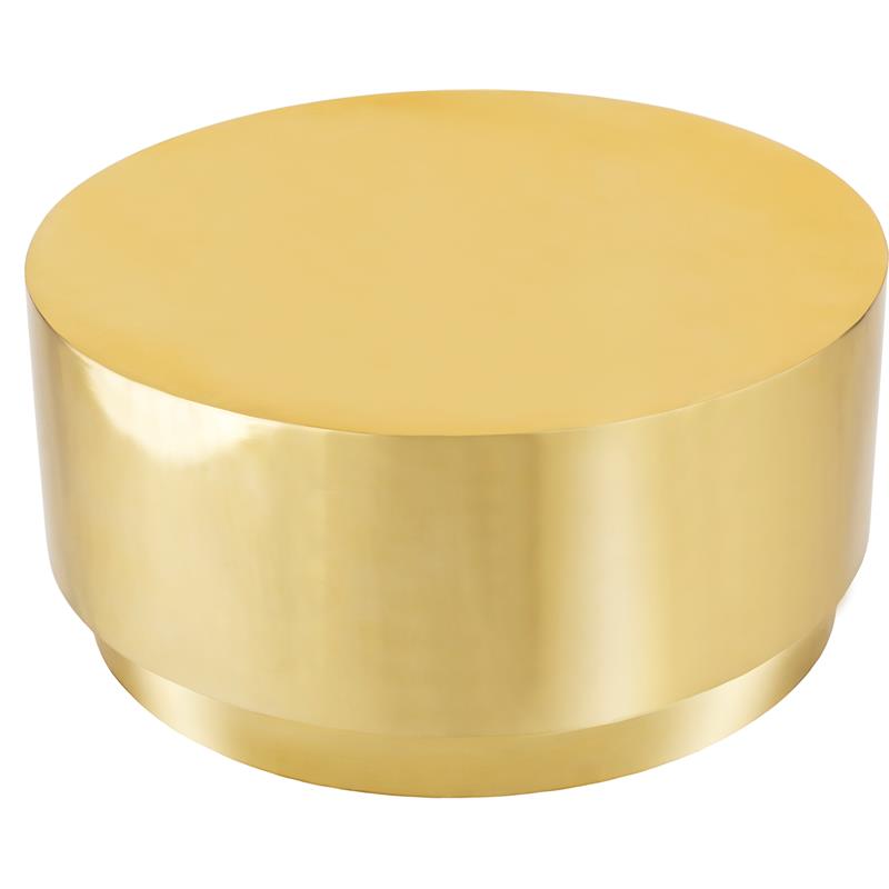 Pemberly Row Contemporary Gold Stainless Steel Drum Coffee Table