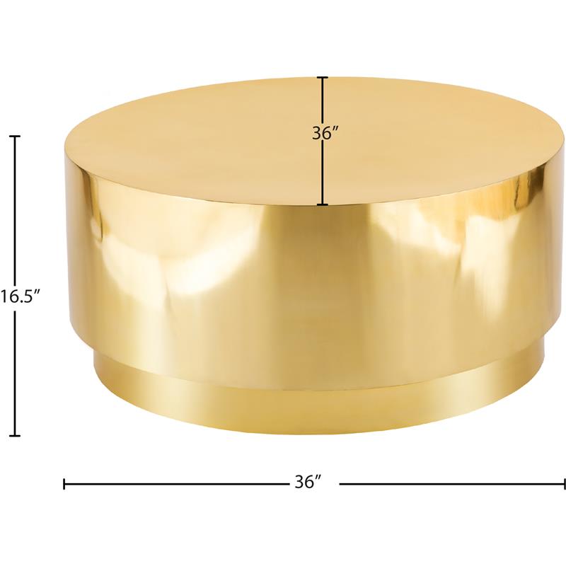 Pemberly Row Contemporary Gold Stainless Steel Drum Coffee Table