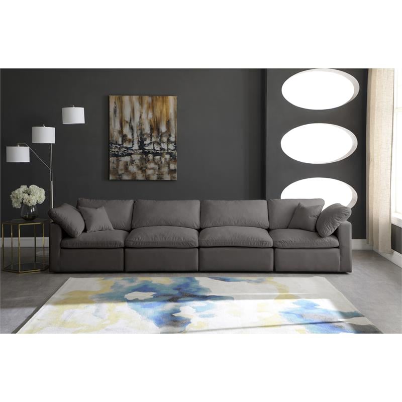 Pemberly Row Contemporary Soft Standard Gray Velvet Modular Sofa