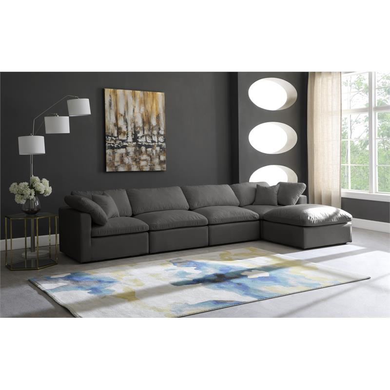 Pemberly Row Contemporary Standard Gray Velvet Modular Sectional
