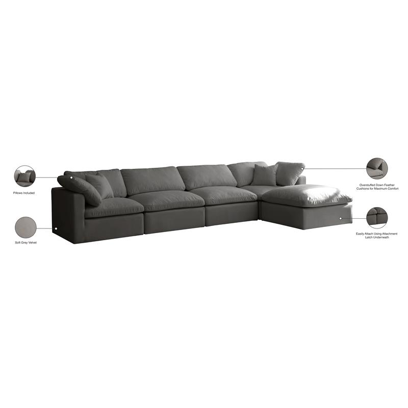 Pemberly Row Contemporary Standard Gray Velvet Modular Sectional