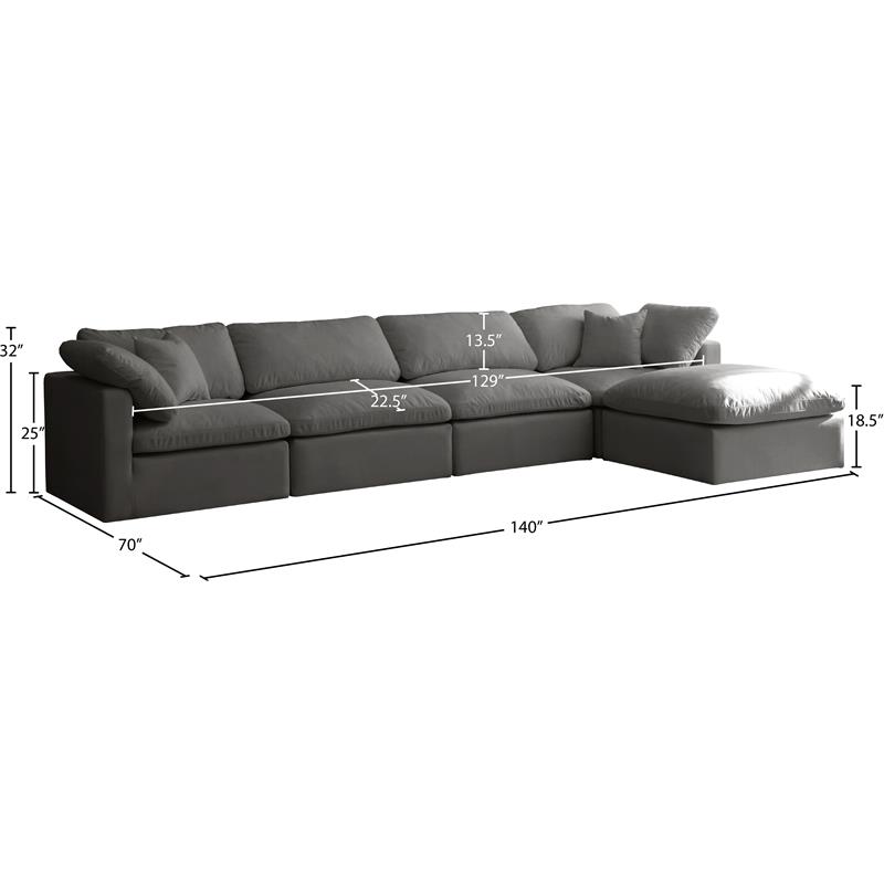 Pemberly Row Contemporary Standard Gray Velvet Modular Sectional